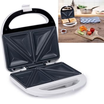Preview: Sandwichmaker Weiss 750W - Für 2 knusprige Toasts & schnelle Mahlzeiten - Antihaftbeschichtung - Ideal für Küche, Büro & Camping