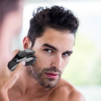 Preview: Doppelkopf-Rasierapparat - Akkubetrieben mit Ladestandsanzeige - Gründliche, sanfte Rasur mit Doppelklingensystem - Pop-up-Trimmer für Bart & Koteletten