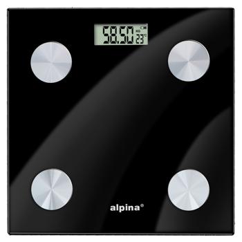 Preview: Personenwaage aus Glas mit Körperfettmessung & Bluetooth, digitale Analysewaage mit LCD-Display, präzise Gewichtskontrolle, schwarz, modern & smart