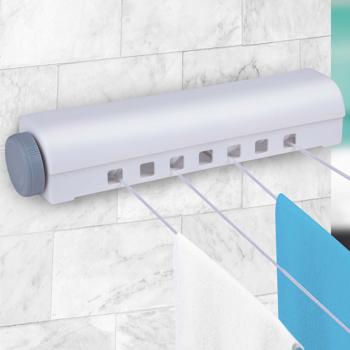 Preview: Einziehbare Wäscheleine Wandmontage - 14m Länge mit 4 Leinen - platzsparender Wäschetrockner für kleine Bäder - robust & nachspannbar inkl. Montage