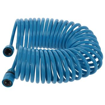 Preview: Flexibler Spiral Gartenschlauch mit Sprühaufsatz, 10m, Blau: Platzsparend, knickfest & selbstaufrollend – Ideal für Garten & Balkon!