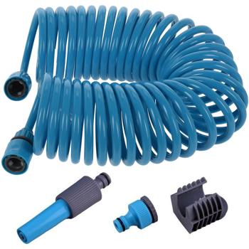 Flexibler Spiral Gartenschlauch mit Sprühaufsatz, 10m, Blau: Platzsparend, knickfest & selbstaufrollend – Ideal für Garten & Balkon!