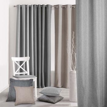 Preview: 2er-Set Vorhang mit Metall-Ösen, 140x260cm - Sandfarben, blickdicht & verdunkelnd, geräuschreduzierend - 100% Polyester, maschinenwaschbar bei 30°C