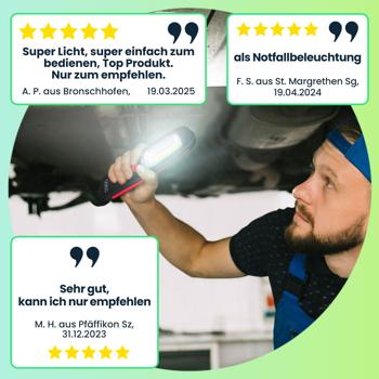 Preview: 2er-Set Leistungsstarke COB LED Arbeitsleuchte, 300 lm: Helles, gleichmässiges Licht für Profis & Heimwerker, kompakt, stabil & vielseitig einsetzbar