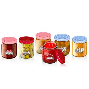 6er-Set bunte Einmachgläser mit Schraubverschluss - Ideal für Marmelade, Honig, Gelee, Kräuter, Gewürze - 200 ml Füllvolumen, Ø 7cm, bunte Deckel