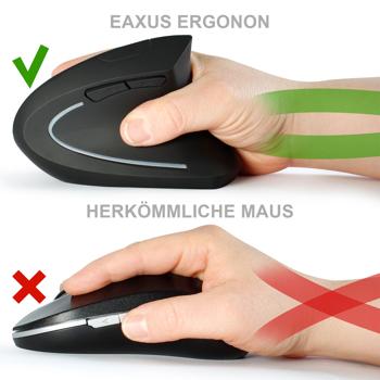 Preview: Ergonomische Vertikalmaus Ergonon - reduziert Gelenkbelastung für komfortables Arbeiten - wireless 2,4 GHz, 1600 DPI, 6 Tasten, batteriebetrieben