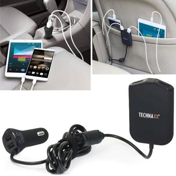 Praktisches Auto Ladegerät mit 4-fach USB-Anschluss (4 x max. 2,4 A), Family Charger KFZ Ladeadapter, Jeder Mitfahrer hat seine eigene Lademöglichkeit