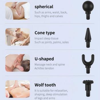 Preview: Massagepistole - Muskelentspannung & Faszienpflege mit 4 Aufsätzen - LCD-Anzeige, 32 Stufen, geräuscharm, 14.9x4.4x14.4cm