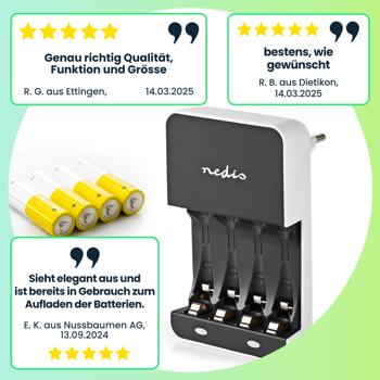 Preview: Effizientes und sicheres Ladegerät für 4 Akkus (AAA & AA) – mit LED-Statusanzeige, schnelles Laden, kompakt & ideal für Haushalt, Büro & unterwegs
