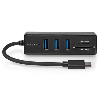 Preview: USB-C Hub - 3x USB-A 3.2 Gen 1 (5 Gbit/s) - SD/MicroSD Cardreader - Aluminiumgehäuse - Plug & Play - Schwarz - Notebook/PC