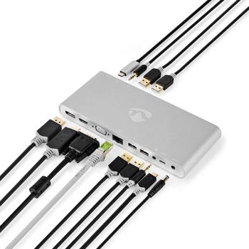 Preview: Full-Function 12-in-1 USB-C Dockingstation, Aluminium, 5 Gbit/s, USB 3.0 – HDMI, DisplayPort, VGA, RJ45 & Audio, USB A / C - die ultimative Anschlusslösung