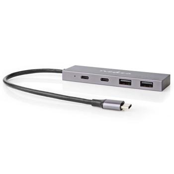 USB-C Hub, 2x USB-C 3.2 & 2x USB-A 3.2, bis zu 10 Gbit/s: Aluminium-Design, für schnelle Datenübertragung, hochwertig und elegant