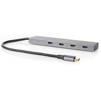Preview: 4 Port USB-C Hub - USB-C male auf 4 USB-C female - USB-SuperSpeed 10 Gbit/s, 1x PD3.0 100W, 3x USB-C 3.2 Gen 2 - Aluminiumgehäuse - Plug & Play