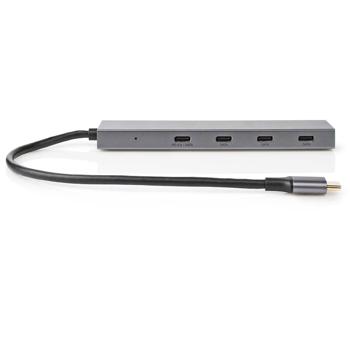 Preview: 4 Port USB-C Hub - USB-C male auf 4 USB-C female - USB-SuperSpeed 10 Gbit/s, 1x PD3.0 100W, 3x USB-C 3.2 Gen 2 - Aluminiumgehäuse - Plug & Play