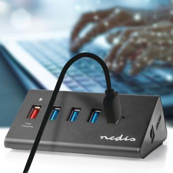 High-Speed USB A - 3.2 Hub, 5 Ports, QC 3.0, schwarz – Inklusive Netzteil & USB Kabel, für schnelle Datenübertragung & Aufladen