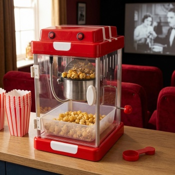 Roter Retro Popcornautomat, (24x28x43 cm) mit Beleuchtung & Kipptopf: Antihaft, Servierschale, DIE Popcornmaschine für leckere Momente