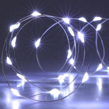 Preview: Lichter Silberdraht - Indoor Deko mit 20 hell-weissen LEDs - Batteriebetrieben 1,5V - 95 cm Länge - Dünne Lichterkette für Weihnachtsschmuck & ganzjährige Romantik