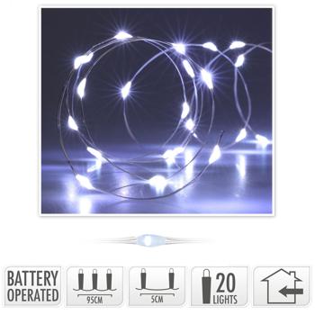 Preview: 2er-Set Lichter Silberdraht - Indoor Weihnachtsdekoration & ganzjährige Zimmer Deko - 20 hell-weisse LEDs - batteriebetrieben 95cm Länge