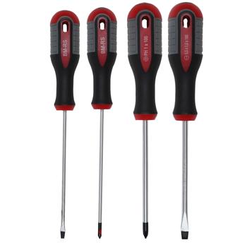 Schraubendreher-Set 4-tlg. - Chrom-Vanadium-Stahl - Ergonomische Griffe für ermüdungsfreies Arbeiten - 2x Schlitz (SL5x100mm, SL3x100mm)