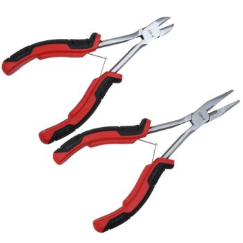 Preview: Mini-Zangensatz, 2-tlg., Seitenschneider 145 mm & Telefonzange 160 mm, rot-schwarz - robustes Präzisionswerkzeug, ideal für Elektronik & Feinmechanik