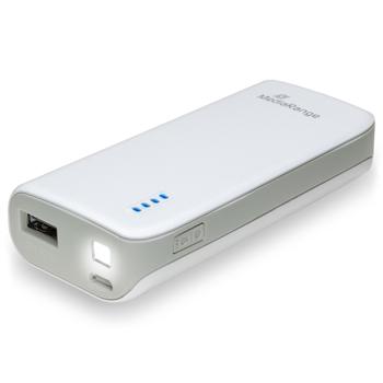 Preview: Powerbank 5.200mAh - Mobiles Ladegerät mit integrierter LED-Taschenlampe - USB-A - Für Smartphone, Tablet & mehr - Weiss/Grau - 90x40x22 mm - 105g