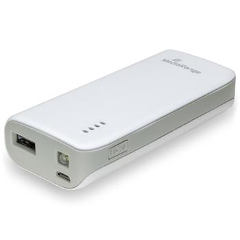 Preview: Powerbank 5.200mAh - Mobiles Ladegerät mit integrierter LED-Taschenlampe - USB-A - Für Smartphone, Tablet & mehr - Weiss/Grau - 90x40x22 mm - 105g