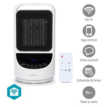 Preview: Smarter Wi-Fi Keramik Heizlüfter, 1500W, Oszillation, 2 Wärmestufen, weiss/schwarz - App Steuerung - Effektive Wärme für Ihr Zuhause