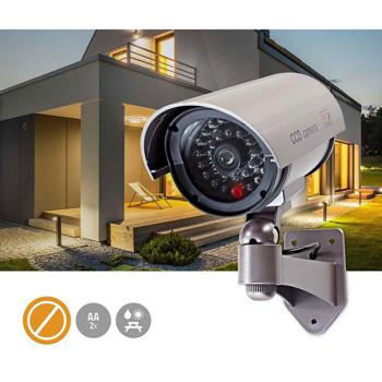 Preview: Abschreckung pur: Dummy Überwachungskamera (grau)mit Signal-LED – Täuschend echte Kamera-Attrappe (IP44) für mehr Sicherheit rund ums Haus
