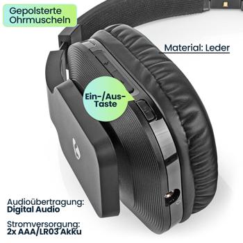 Preview: Kabelloser Funk Stereo Fernsehkopfhörer, 25 m Reichweite, TV-Headphones mit Ladestation, Verstellbarer Kopfbügel, gepolsterte Ohrmuscheln