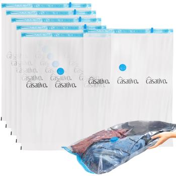 Preview: 6er-Set platzsparende Vakuumbeutel L, 60 x 80 cm, Kompression mit dem Staubsauger, Aufbewahrungssäcke Saisonkleidung, Bettdecken und Bezüge