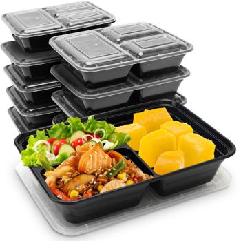 20 Meal Prep Boxen m. Deckel u. 3 Fächern, Bento-Boxen für 1,2 l, wiederverwendbare Essensboxen für Mitnahme, Aufbewahrung und Einfrieren 