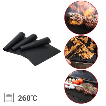 Preview: Dauer BBQ-Grillmatte, 9er-Set Bratmatte aus Glasfaser-Material, wiederverwendbar, für Gasgrill, Holzkohlegrill, Elektrogrill, lebensmittelkonform