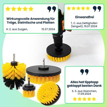 Preview: 8er Reinigungsbürsten-Spar-Set für Akkuschrauber & Bohrmaschine, gelb/schwarz, Drill Brush Reinigungskit ideal für Küche, Bad, Felgen, Auto