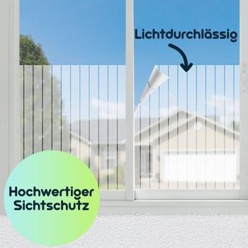 Preview: 4er-Set Milchglasfolie Streifen-Optik - Sichtschutz für Fenster & Türen, statisch haftend, wiederverwendbar - 50x200cm, lichtdurchlässig, zuschneidbar