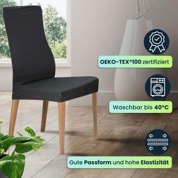 Preview: Stuhlbezüge, 6er-Spar-Set, elegant u. hochwertig, schwarz, Stretch mit Lehnenbezug, OEKO-TEX Standard 100, waschbar bis 40°C, Schutz vor Abnutzung