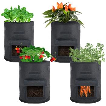 XL-Pflanzen-Wachstumssäcke, 4er-Set, mit Tragegriffen und Sichtfenster, je 38 l, wasserdurchlässig, Vliestopf für Kartoffeln, Zwiebeln, Karotten u.v.m