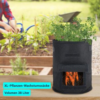Preview: XL-Pflanzen-Wachstumssäcke, 4er-Set, mit Tragegriffen und Sichtfenster, je 38 l, wasserdurchlässig, Vliestopf für Kartoffeln, Zwiebeln, Karotten u.v.m