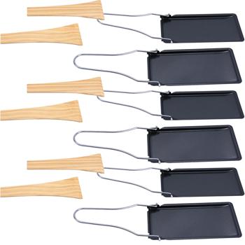 Praktisches 6er-Set Grillpfännchen für Raclette & BBQ, mit klappbarem Griff & Holzspatel, antihaftbeschichtet – ideal für gemütliche Abende