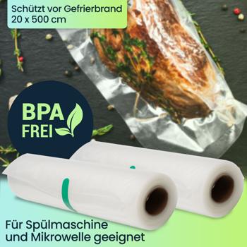 Preview: Vakuumier Folienschläuche, Profi Qualität, 4er Set, für Balken-Vakuumierer u. Schweissgeräte 20 x 500 cm, BPA-frei, perfekt als Sous Vide Beutel