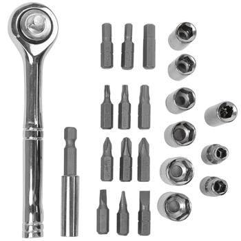 23-teiliger Steckschlüssel- & Bitsatz, verchromter Stahl. Hochwertige Nüsse & Bits für Heimwerker. Robust, langlebig, universell einsetzbar