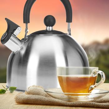 Hochwertiger Edelstahl-Teekessel, 2500 ml, Pfeifkessel, matt glänzend - Wasserkocher mit Pfeifton, stilvoll & langlebig, effiziente Erhitzung