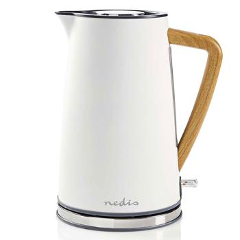 Preview: Eleganter Design Wasserkocher (1.7L, 2200W) in Weiss – Edelstahl, 360° drehbar, Soft-Touch – Stilvolles & komfortables Wassererhitzen