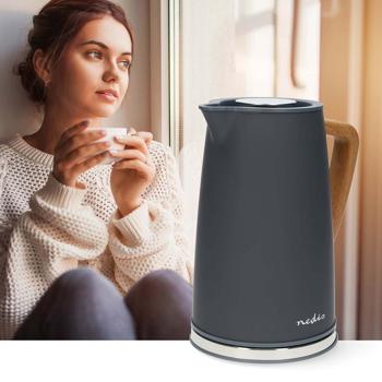 Preview: Edelstahl Design-Wasserkocher, 360° drehbar, Soft-Touch-Oberfläche, 1,7 l Fassungsvermögen, 2200 W Leistung, schnelles Aufheizen, grau