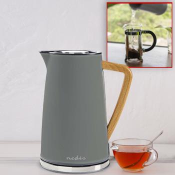 Edelstahl Design-Wasserkocher, 360° drehbar, Soft-Touch-Oberfläche, 1,7 l Fassungsvermögen, 2200 W Leistung, schnelles Aufheizen, grau