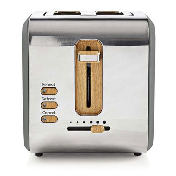 Preview: Design Toaster Soft Touch - 900 W Leistung, 6 Röststufen, Auftaufunktion - extra breite Schlitze, Edelstahl- & Holzoptik, grau