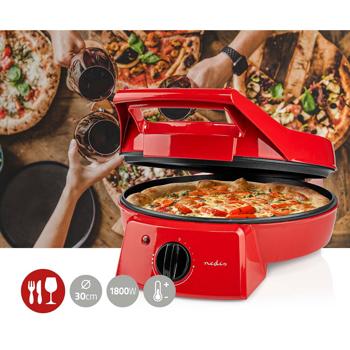Preview: Elektrischer Pizzaofen & Tischgrill, Ø 30 cm, rot, 1800 W, antihaftbeschichtet, schnelles Aufheizen, knusprige Pizza, ideal für Party & Familie