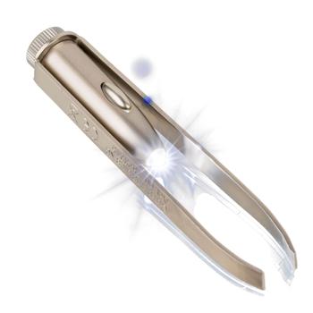 Preview: Pinzette mit LED Beleuchtung - Präzises Zupfen von Wimpern & Augenbrauen - Splitterentfernung - Robuste Edelstahl-Konstruktion - Inkl. Batterien - Ideal für Reisen