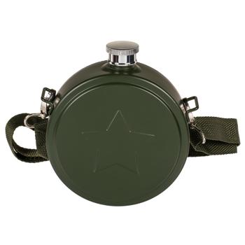 Feldflasche Militär Style 530ml - Robuste Edelstahl Trinkflasche mit verstellbarem Schulterriemen - Für Camping, Wandern & Outdoor-Aktivitäten - Olivgrün