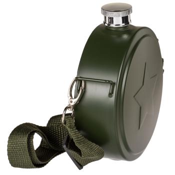 Preview: Feldflasche Militär Style 530ml - Robuste Edelstahl Trinkflasche mit verstellbarem Schulterriemen - Für Camping, Wandern & Outdoor-Aktivitäten - Olivgrün