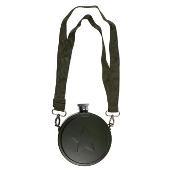 Preview: Feldflasche Militär Style 530ml - Robuste Edelstahl Trinkflasche mit verstellbarem Schulterriemen - Für Camping, Wandern & Outdoor-Aktivitäten - Olivgrün